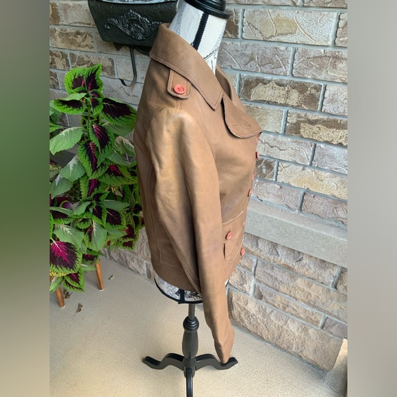 Vintage RUDSAK Leather Brown Button Up Women’s Double Breasted Jacket SZ Medium - Picture 10 of 15